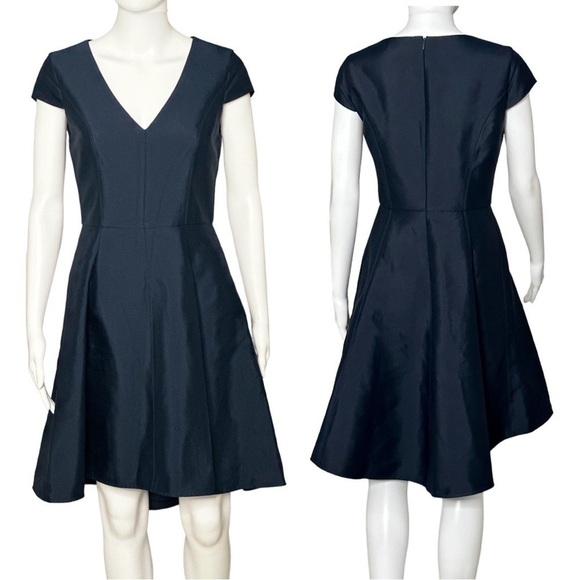HALSTON Heritage High/Low Cap Sleeve Mini Dress Cocktail Dress navy blue - Picture 7 of 10